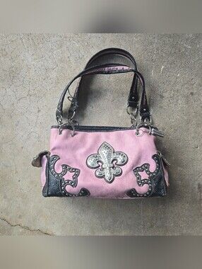 Vintage Y2K Shoulder Bag Rhinestone Mcbling La Fleur Pink Embellished Purse